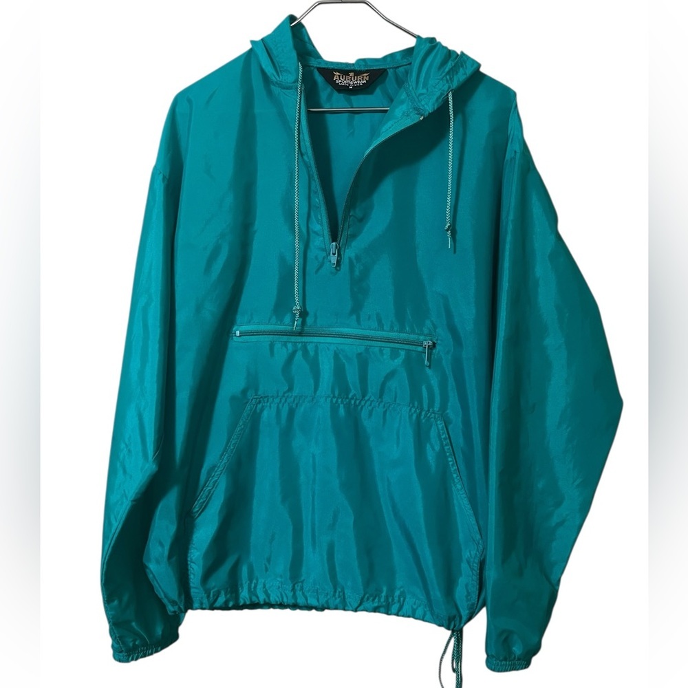 Auburn Sportswear vintage teal nylon pullover windbreaker jacket with hood